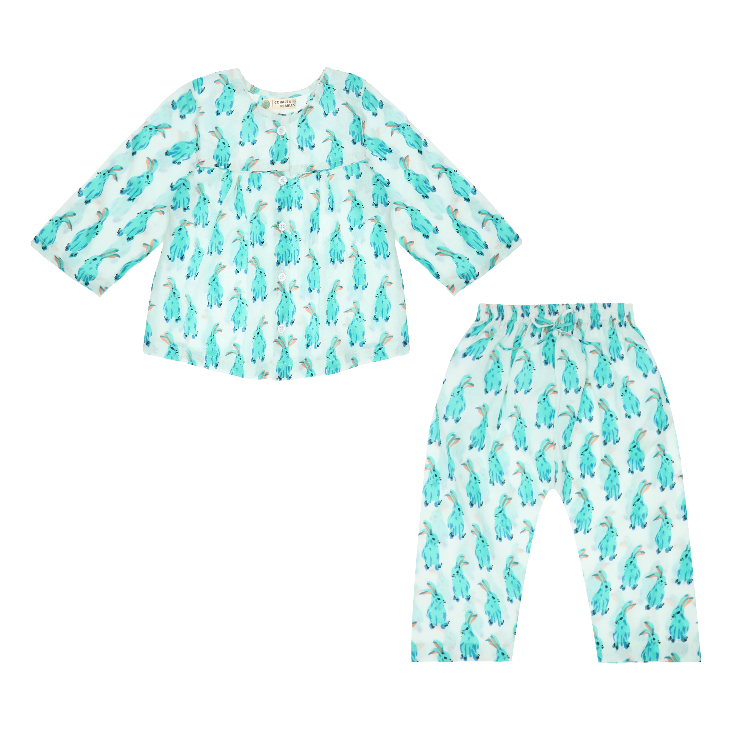 Aqua Blue Bunny Girls' Sleepwear