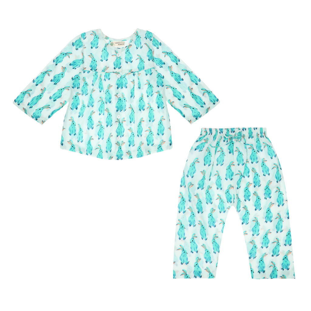 Aqua Blue Bunny Girls' Sleepwear