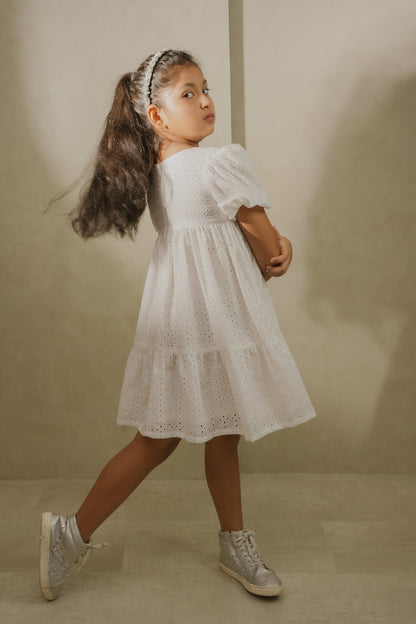 Snowy White Cotton Delight Dress