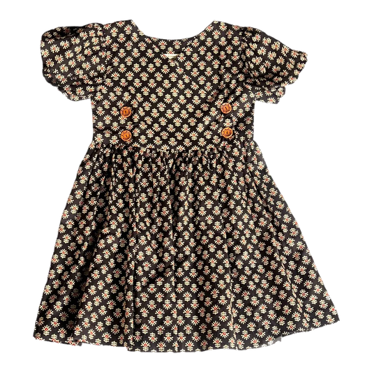 Inky Petal Princess: Floral Black Dress for Little Girls