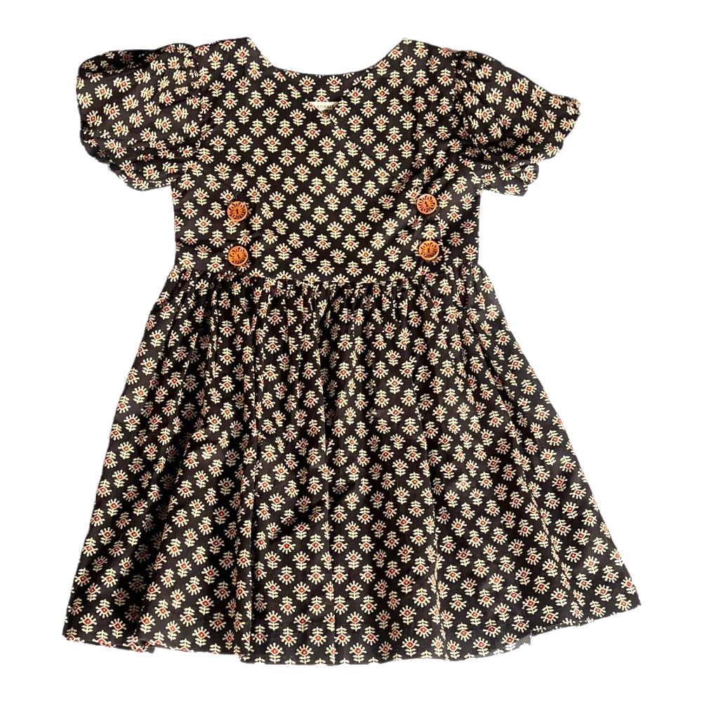 Inky Petal Princess: Floral Black Dress for Little Girls